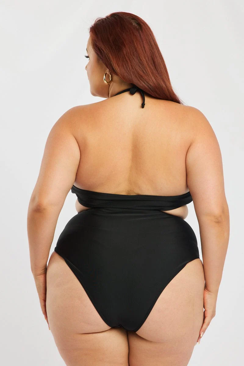 Black Cut Out One Piece Swimsuit - Image 4