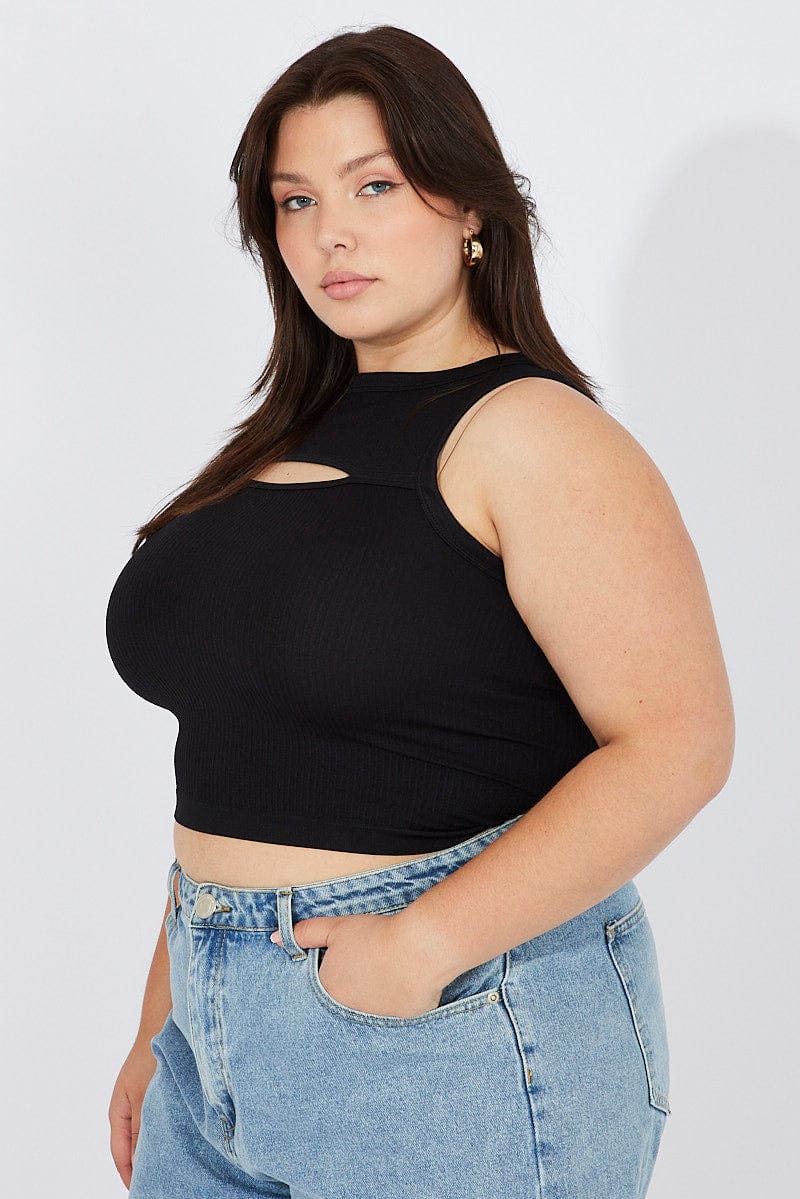 Black Cut Out Tank Top Crew Neck Seamless - Image 4