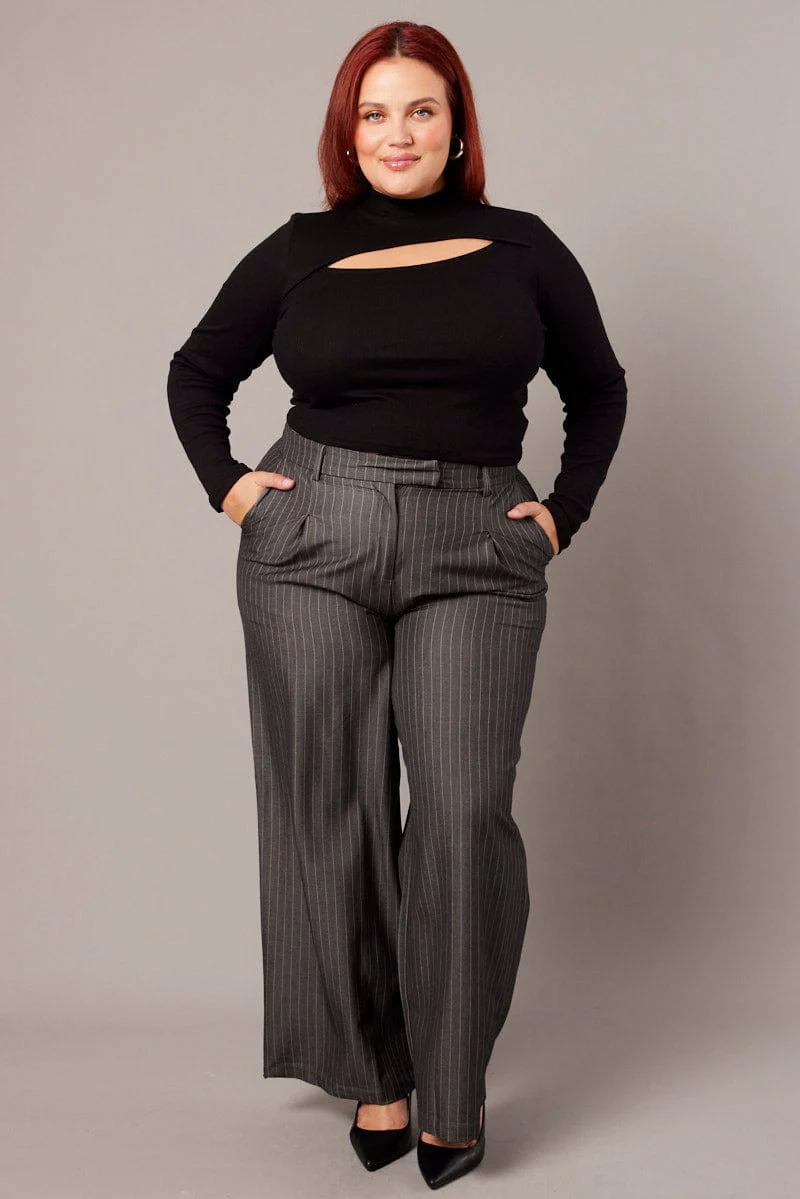 Black Cut Out Top Long Sleeve High Neck - Image 2