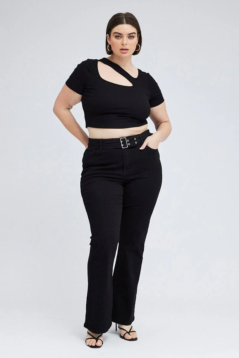 Black Cut Out Top Short Sleeve - Image 2