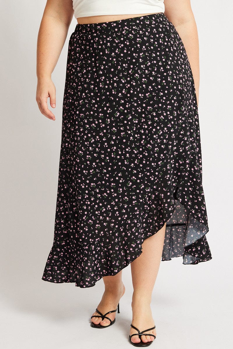 Black Ditsy Frill Maxi Skirt - Image 3
