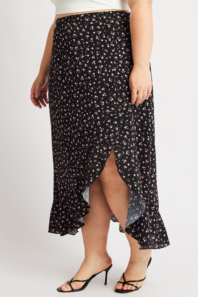 Black Ditsy Frill Maxi Skirt - Image 4