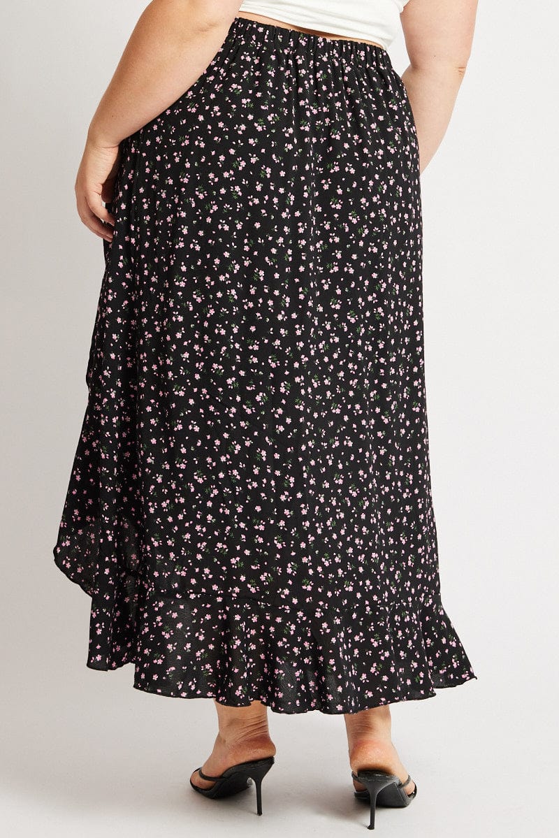 Black Ditsy Frill Maxi Skirt - Image 5