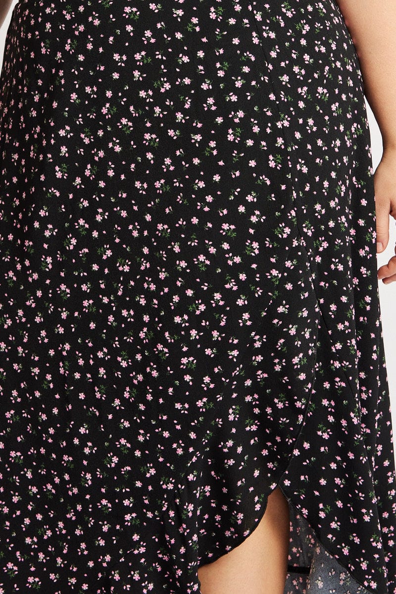 Black Ditsy Frill Maxi Skirt - Image 6