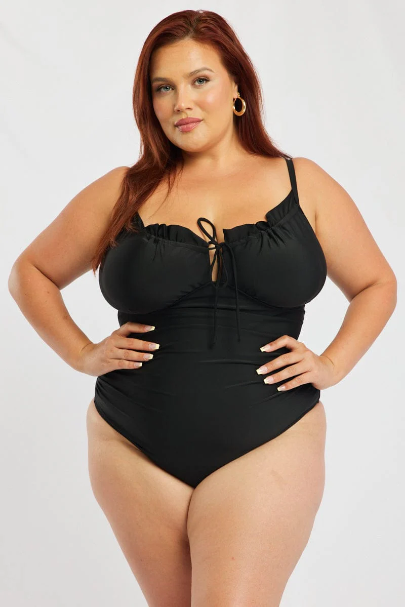 Black Ditsy One Piece Swimsuit