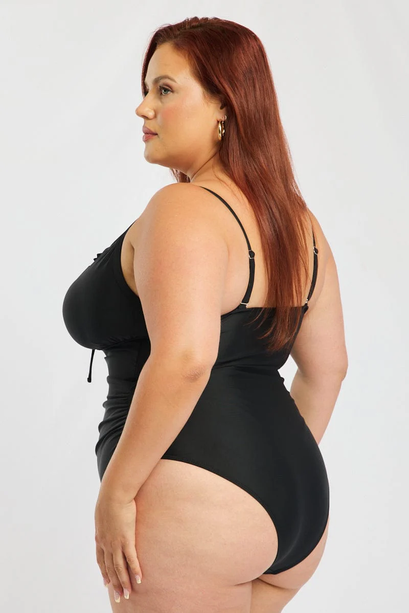 Black Ditsy One Piece Swimsuit - Image 3