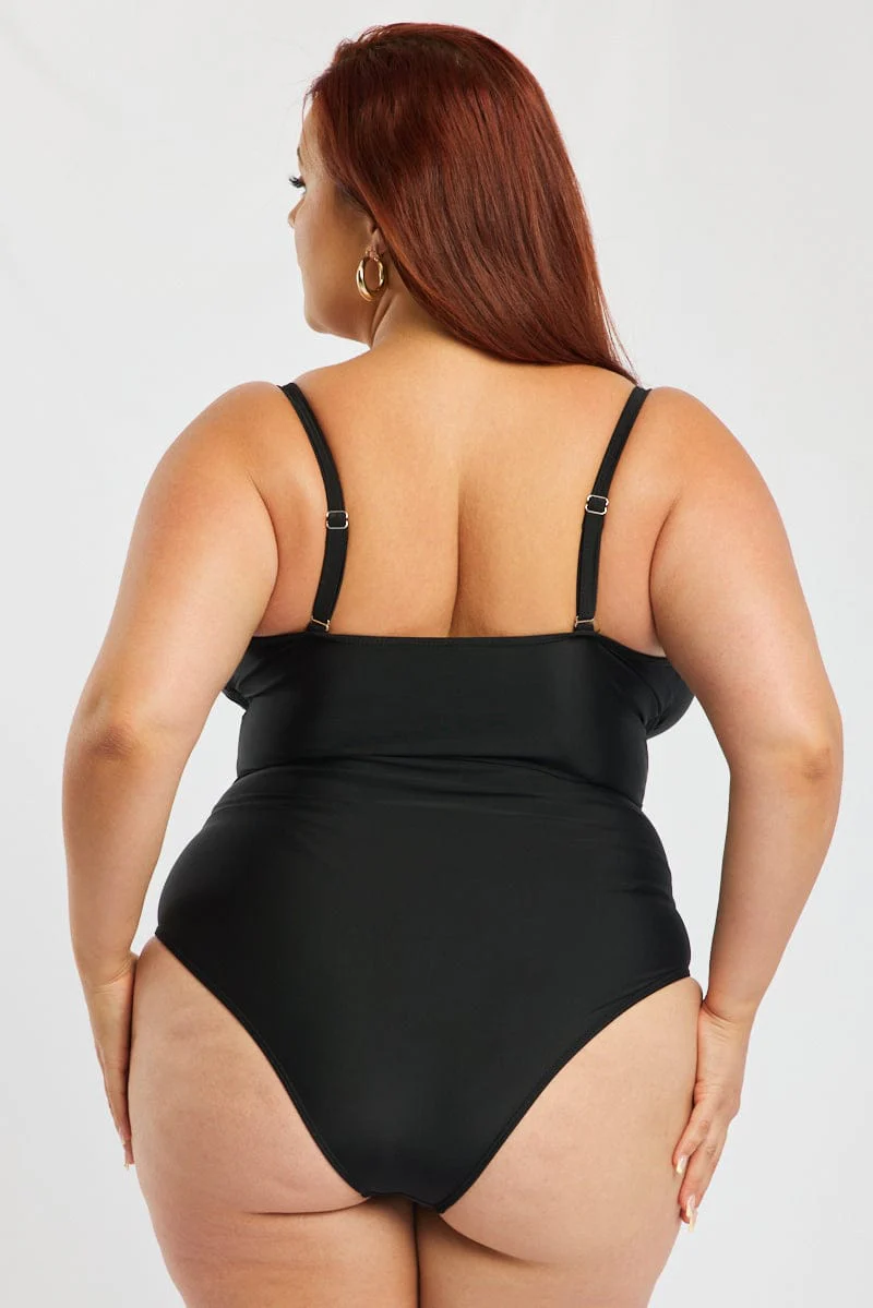 Black Ditsy One Piece Swimsuit - Image 4