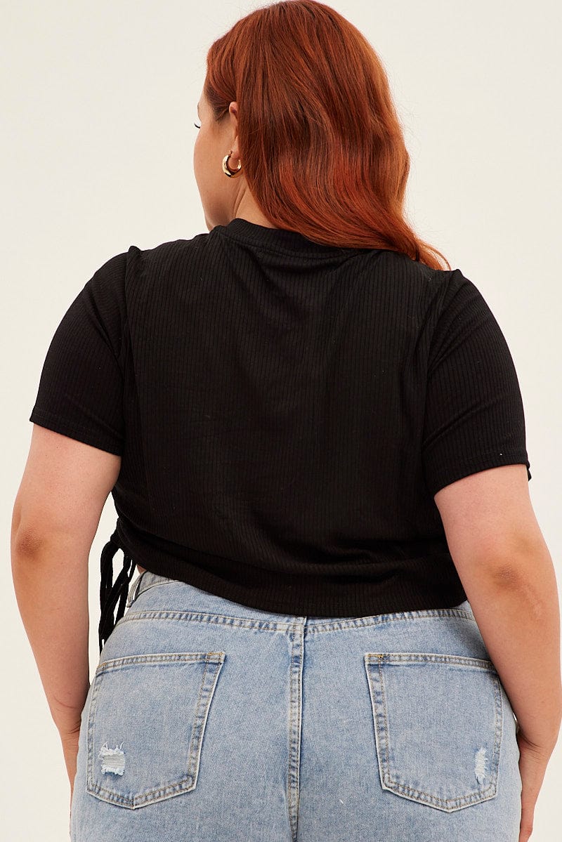 Black Drawstring Top Short Sleeve Rib Jersey - Image 5