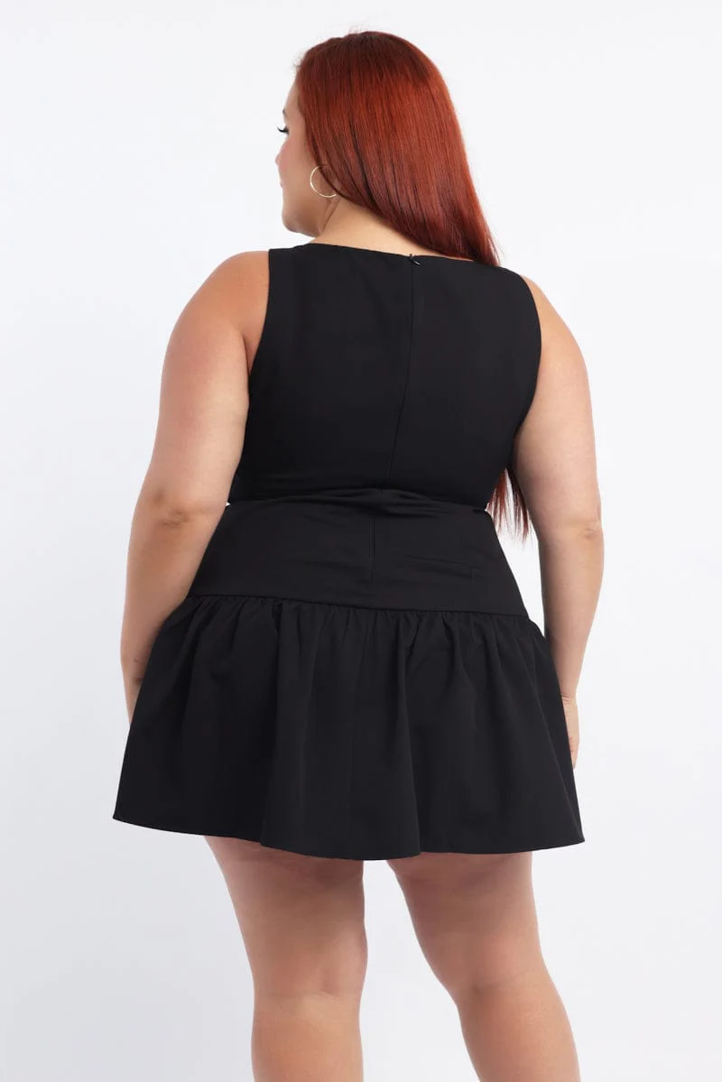 Black Drop Waist Mini Dress - Image 4