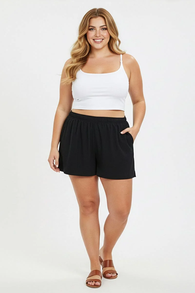 Black Elastic Waist Shorts - Image 3