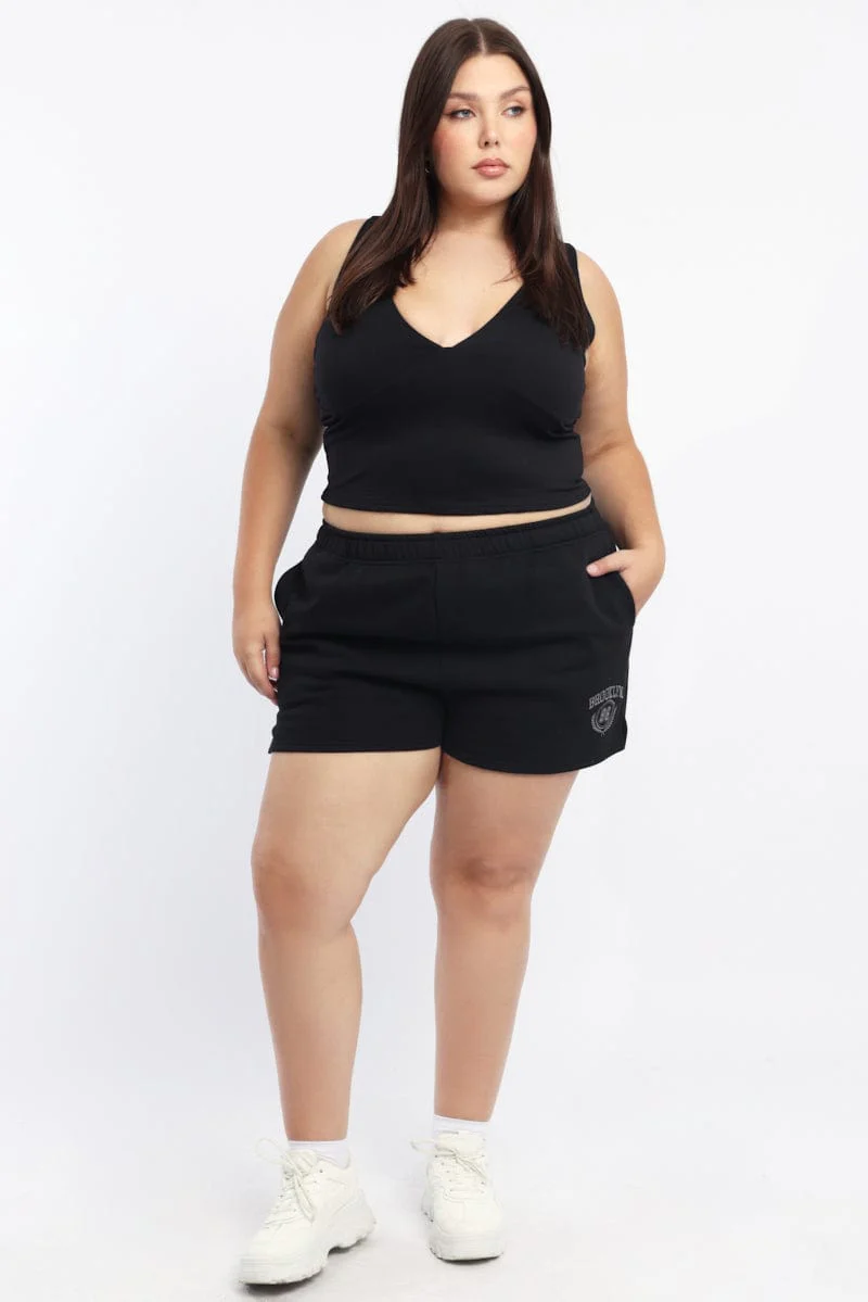 Black Elastic Waist Track Shorts