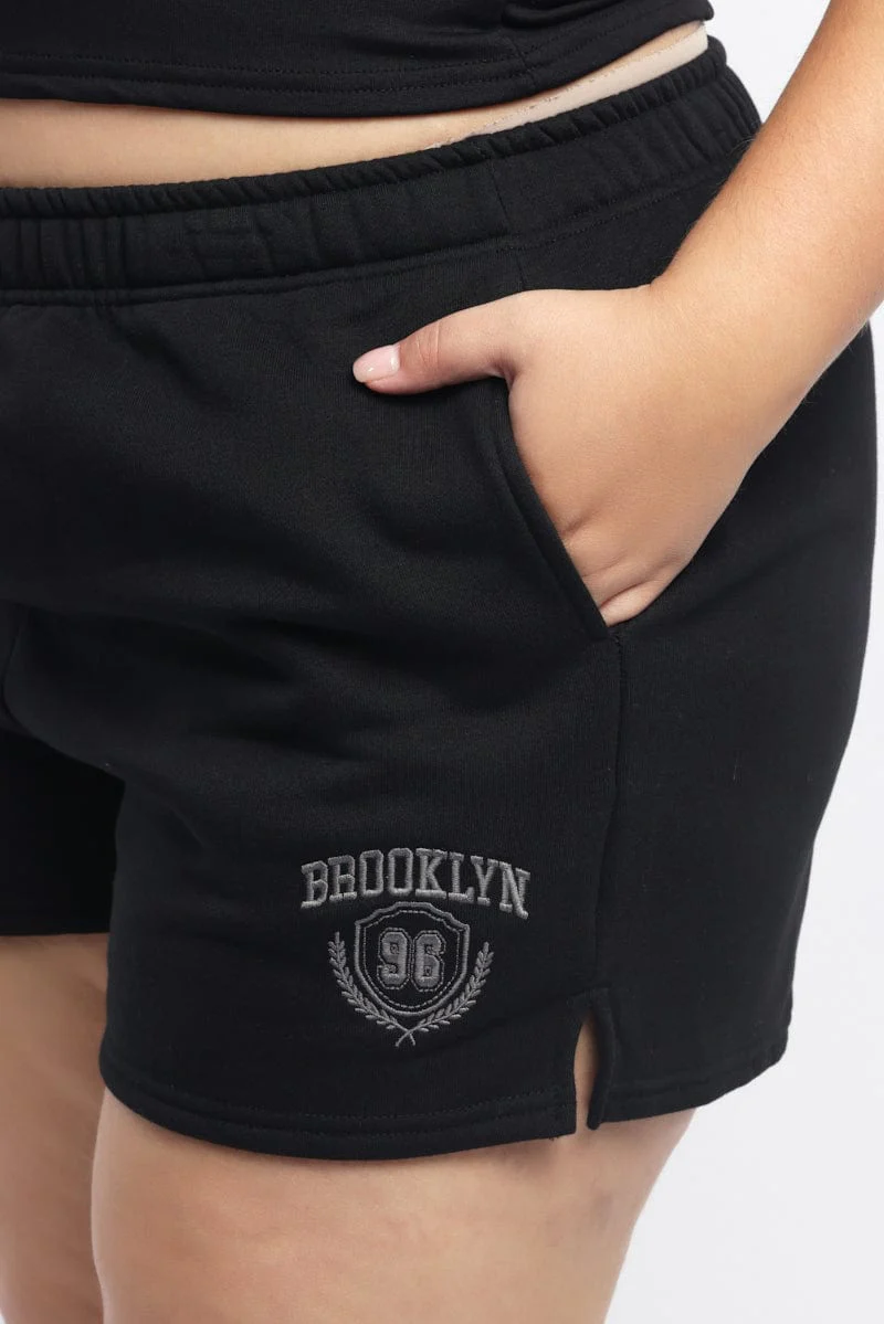 Black Elastic Waist Track Shorts - Image 5