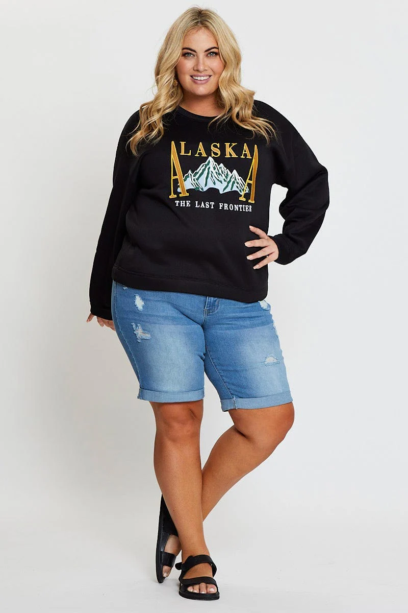 Black Embroidered Sweatshirt Alaska Long Sleeve - Image 2