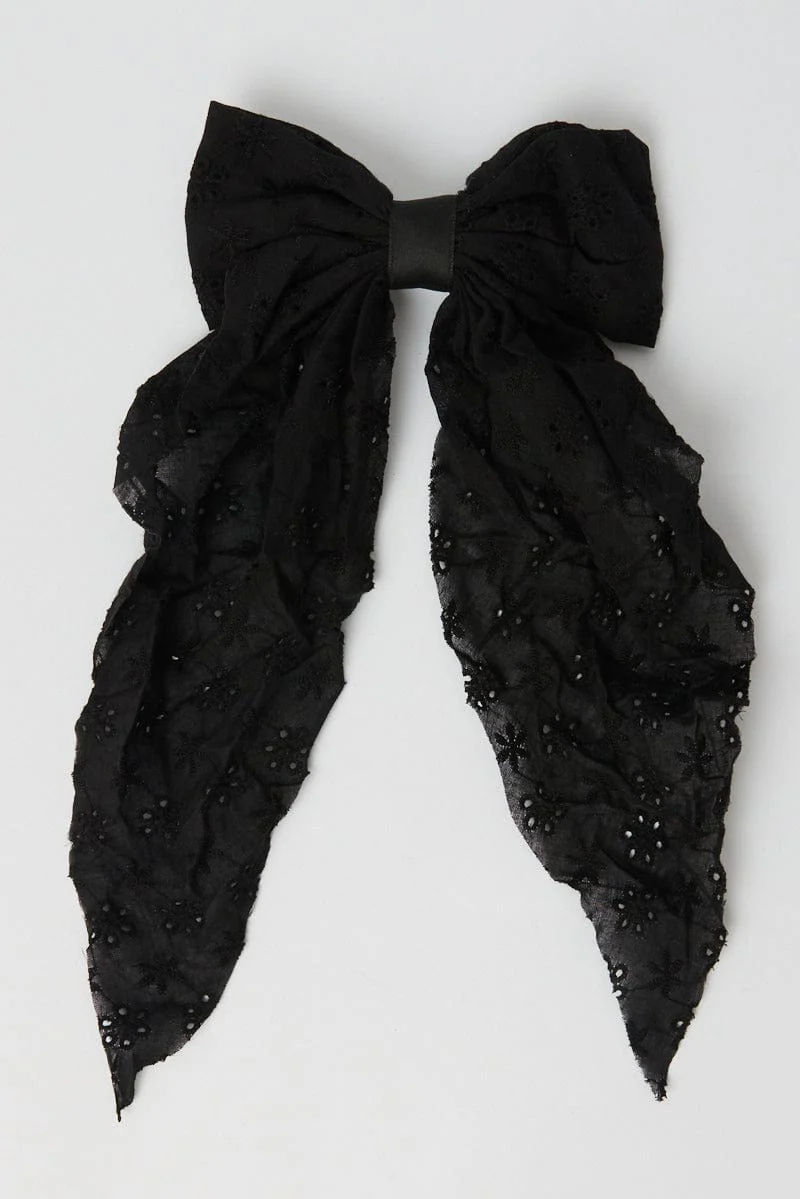 Black Eyelet Bow Hair Clip