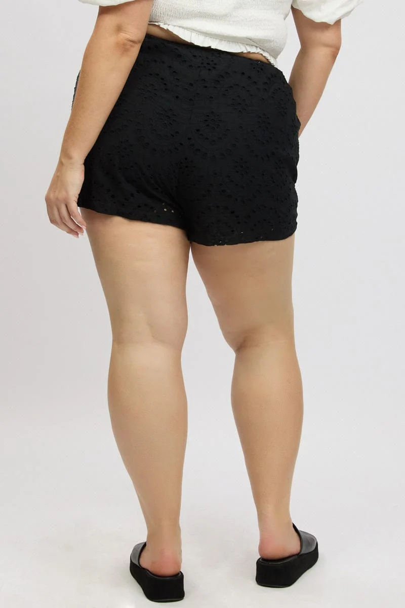 Black Eyelet Lace Drawstring Shorts - Image 5
