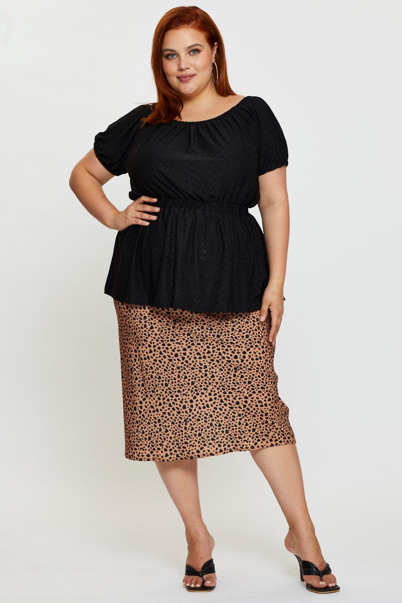 Black Eyelet Top Round Neck Puff Sleeve - Image 2
