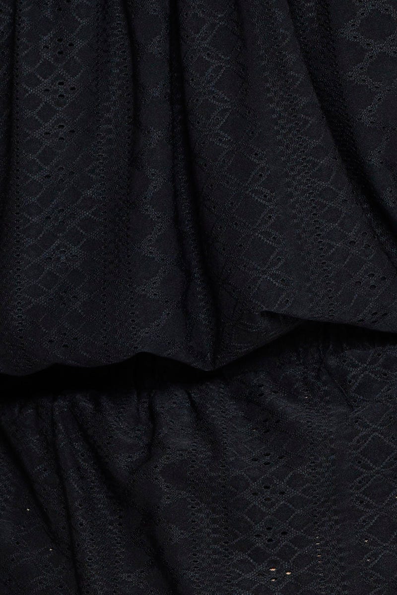 Black Eyelet Top Round Neck Puff Sleeve - Image 6