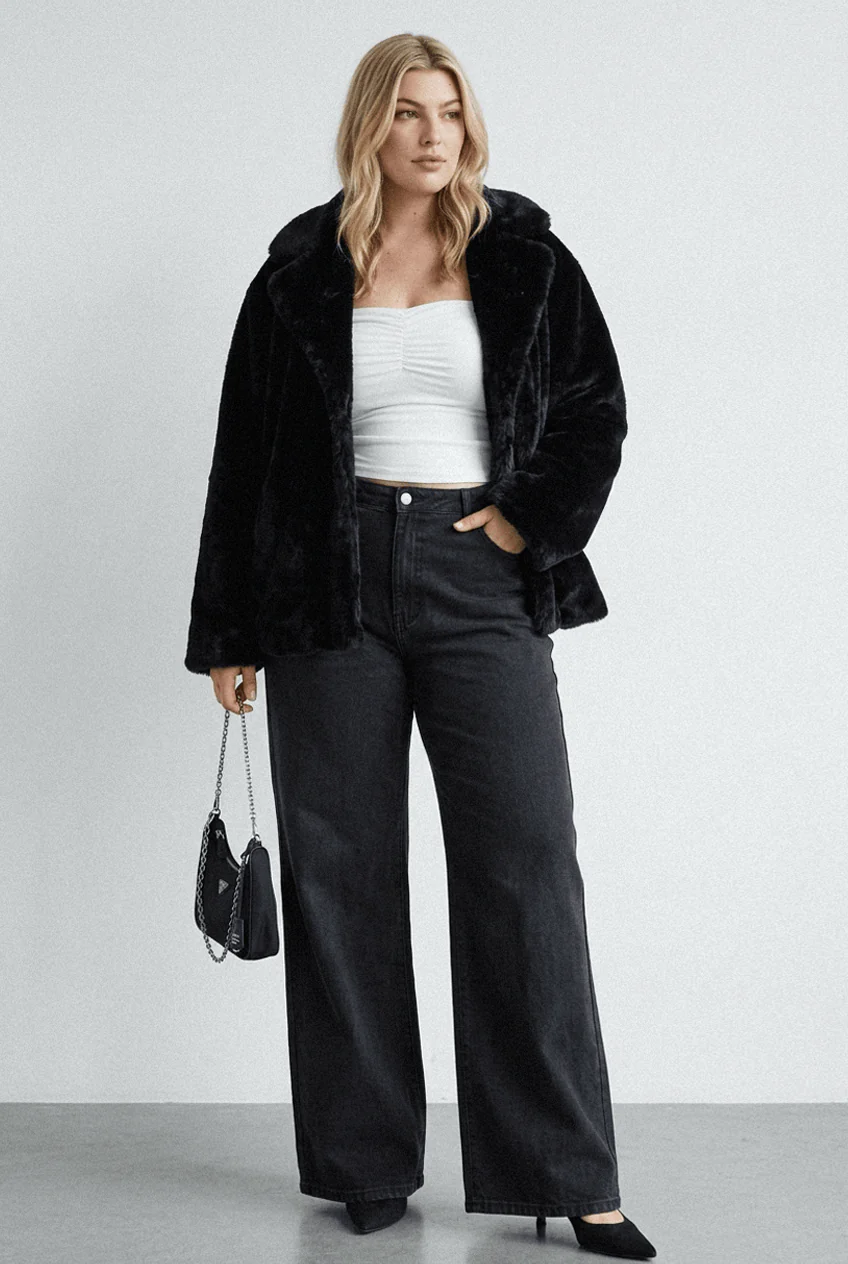Black Faux Fur Jacket Long Sleeve