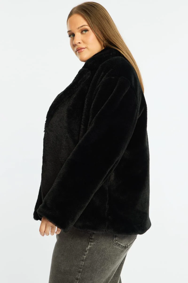 Black Faux Fur Jacket Long Sleeve - Image 4