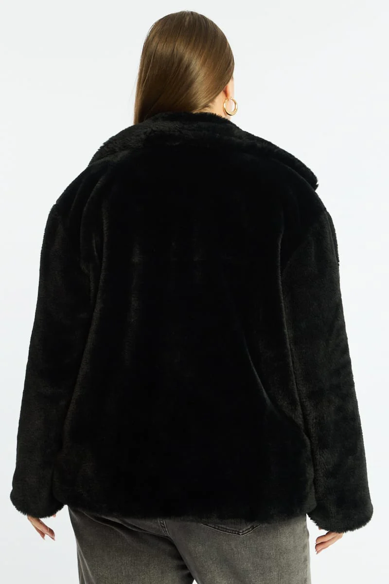 Black Faux Fur Jacket Long Sleeve - Image 5