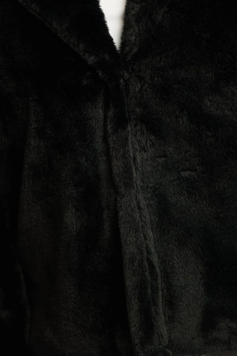 Black Faux Fur Jacket Long Sleeve - Image 6