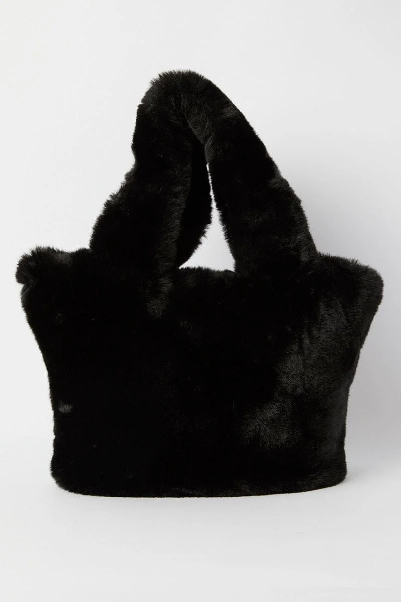 Black Faux Fur Tote Bag - Image 3