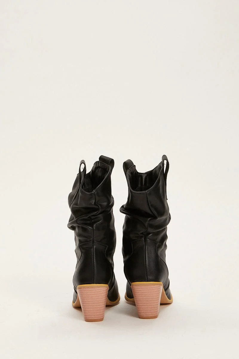 Black Faux Leather Cowboy Boots - Image 2