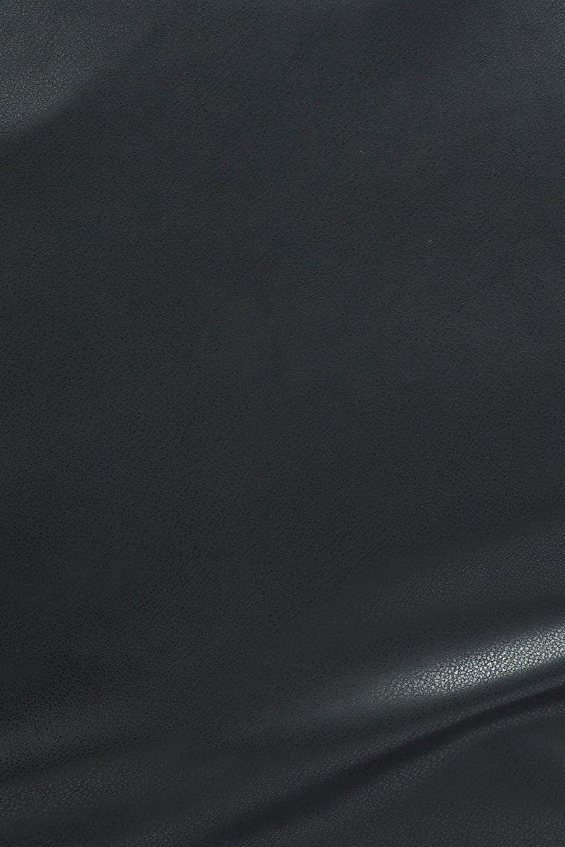 Black Faux Leather Dress Knee Length Short Sleeve Belt - Image 6