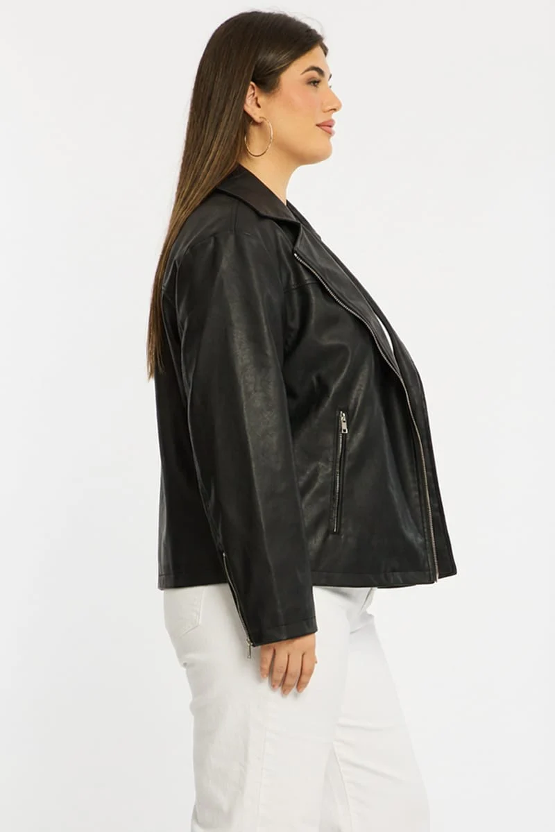 Black Faux Leather Jacket Long Sleeve - Image 3