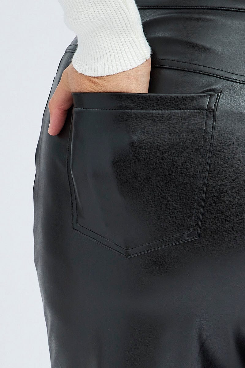 Black Faux Leather Pants High Button Waist Wide Leg - Image 5