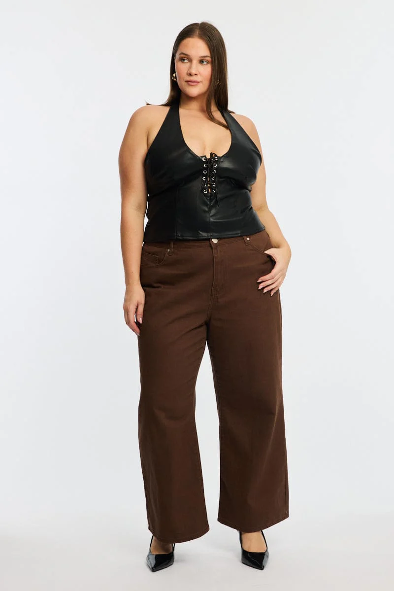 Black Faux Leather Top Halter Neck - Image 3