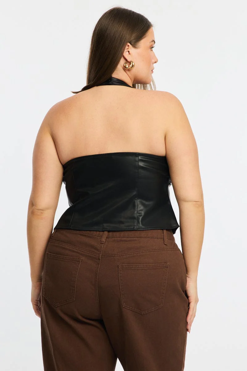 Black Faux Leather Top Halter Neck - Image 5