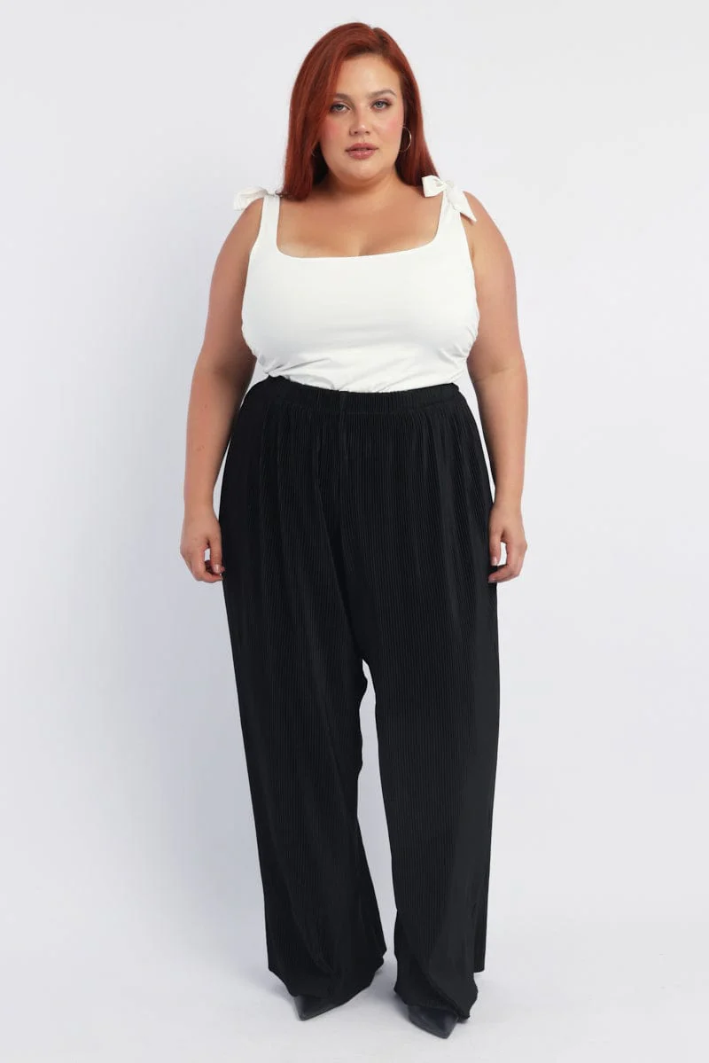 Black Fine Pleat Cropped Wide Leg Pants - Image 2