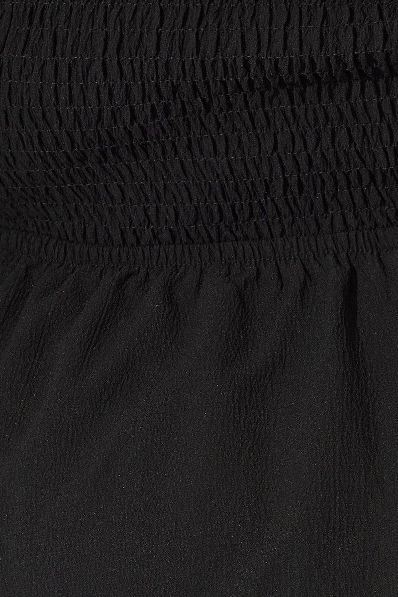 Black Fit And Flare Dress Short Sleeve Shirred Waist - Image 6