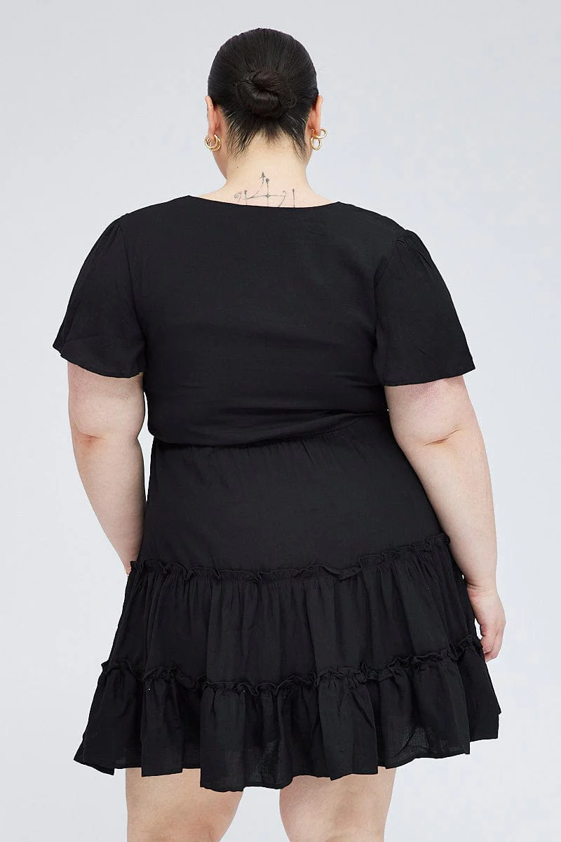 Black Fit And Flare Dress Short Sleeve V-neck - Image 5