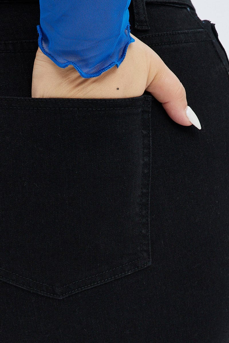 Black Flare Denim Jeans Belted Mid Rise - Image 6
