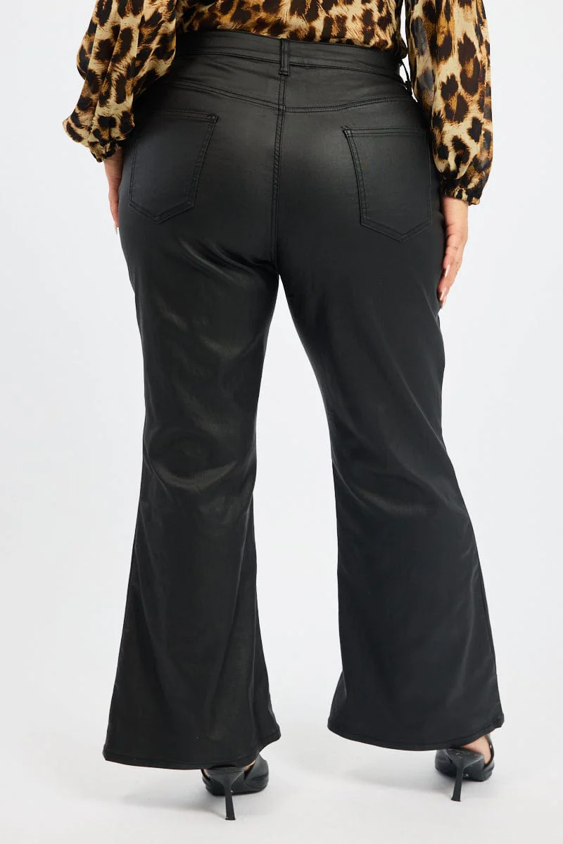 Black Flare Jeans Mid Rise Wet Look - Image 5