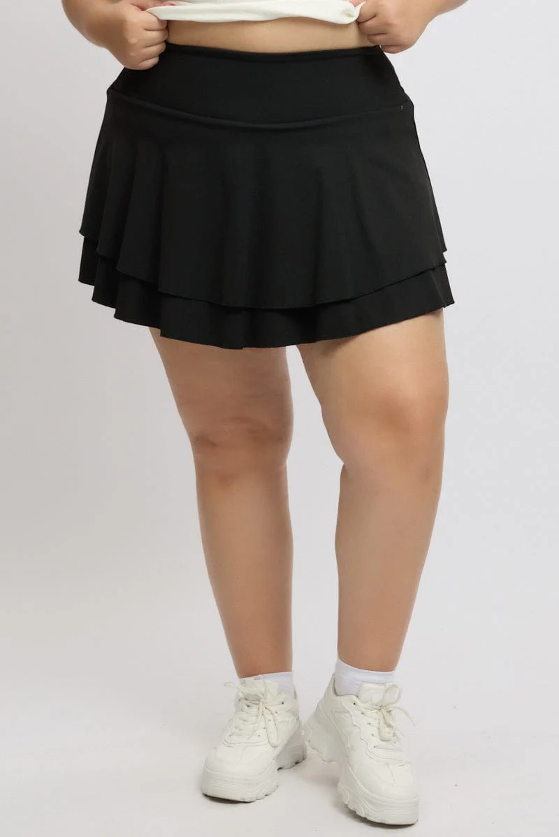 Black Flare Mini Skort Skirt - Image 3