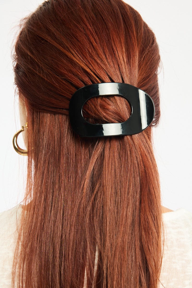 Black Flat Barrette Hair Clip