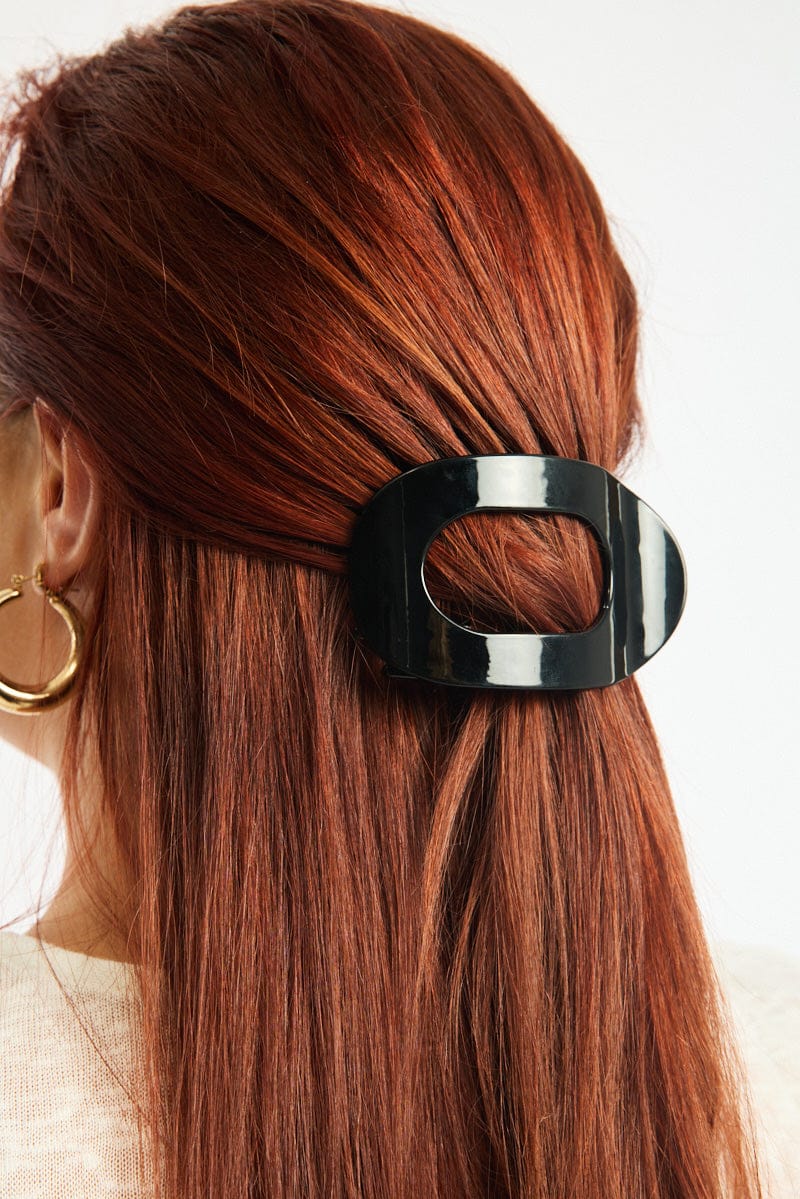 Black Flat Barrette Hair Clip - Image 2