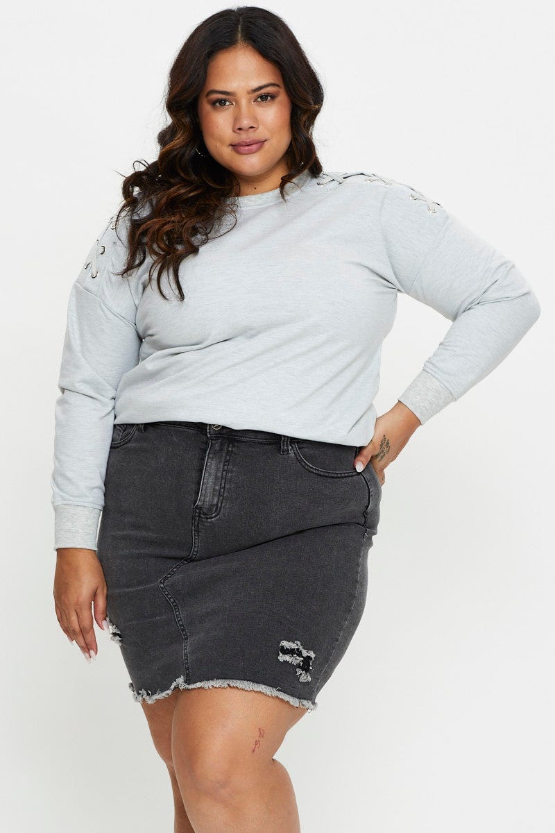 Black Fleece Sweatshirt Crew Neck Long Sleeve