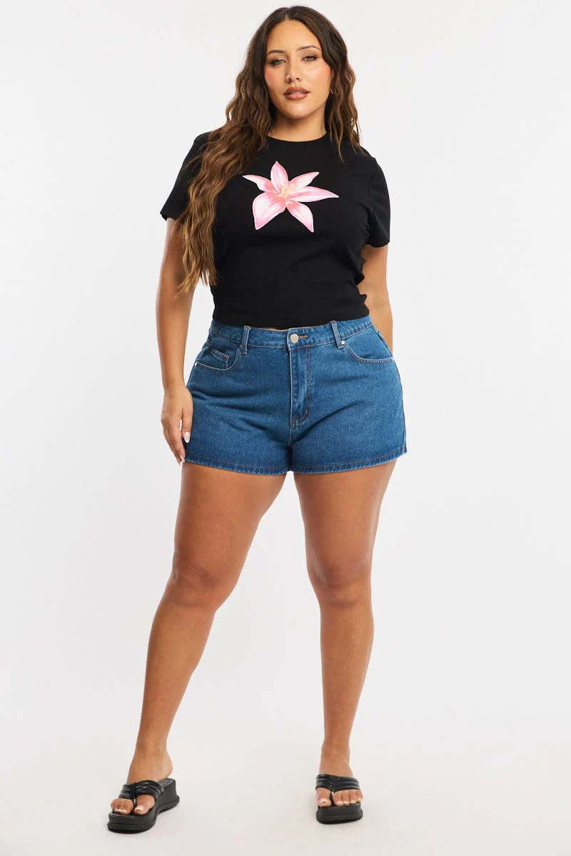 Black Floral Baby Tee Short Sleeve - Image 2