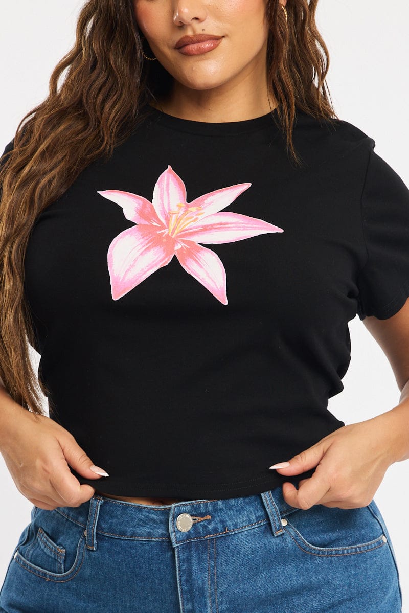 Black Floral Baby Tee Short Sleeve - Image 5