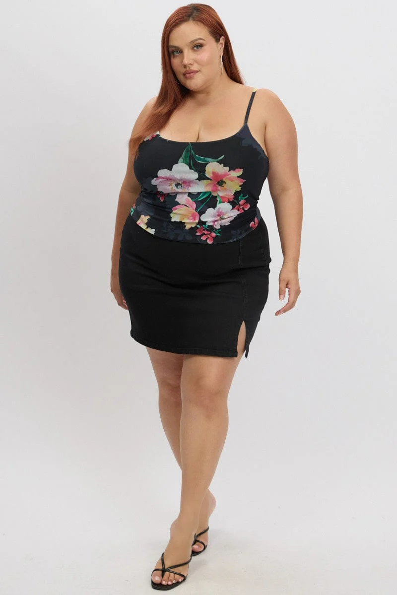 Black Floral Cami Top Sleeveless Mesh - Image 2