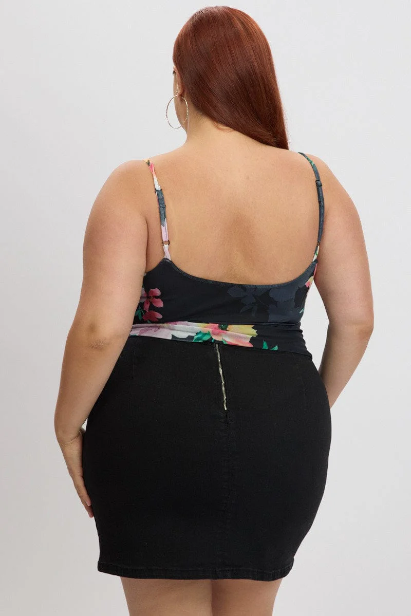Black Floral Cami Top Sleeveless Mesh - Image 5