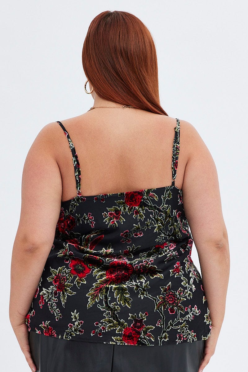 Black Floral Cowl Top Sleeveless Burnt Out - Image 5
