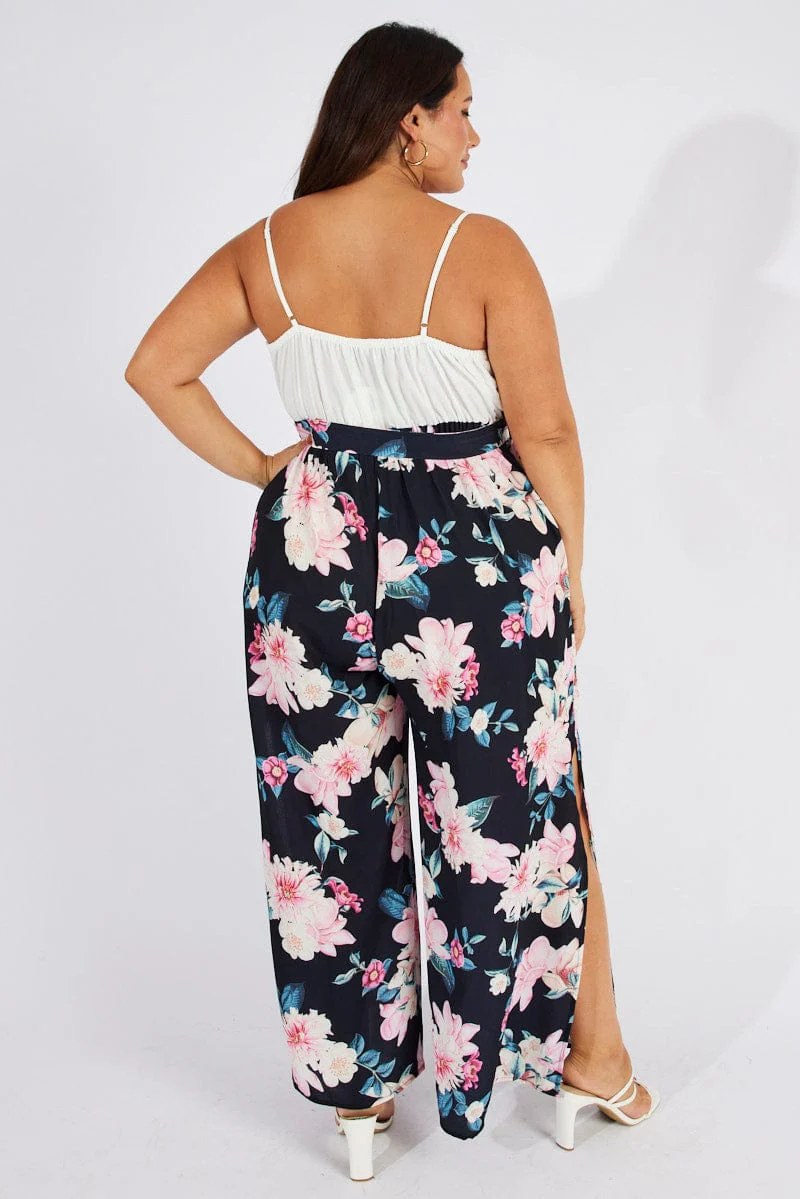 Black Floral Crossover Front Contrast Bodice Jumpsuit - Image 5
