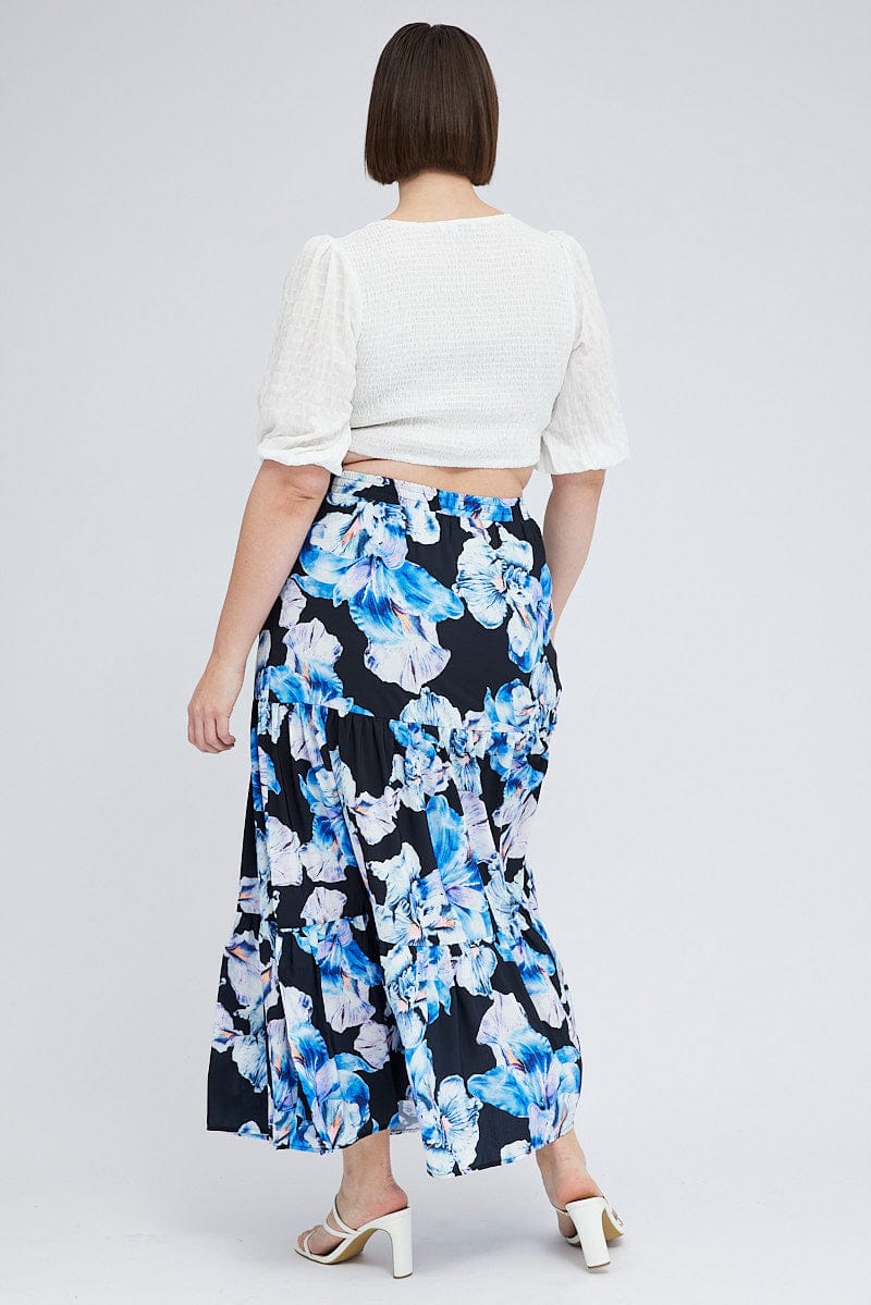 Black Floral Elastic Waist Maxi Skirt - Image 5