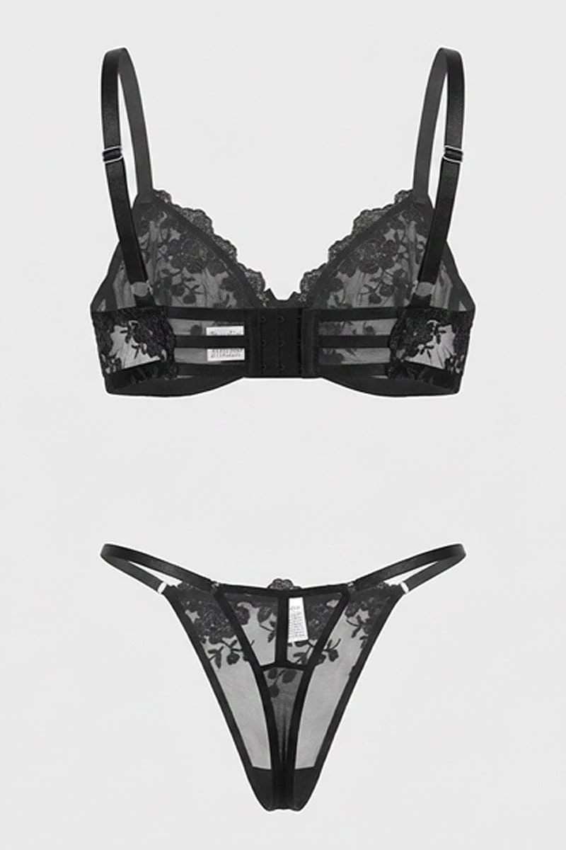 Black Floral Embroidery Lingerie Set - Image 2