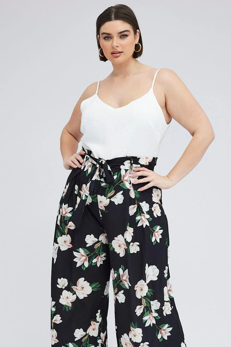 Black Floral Floral Jumpsuit Sleeveless - Image 2